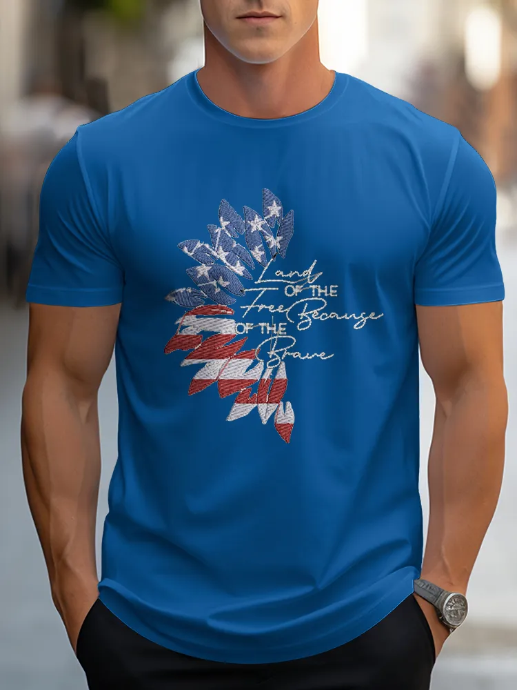 Man'S Land Of The Free Because Of The Brave Round-Neck Short-Sleeved T-Shirt