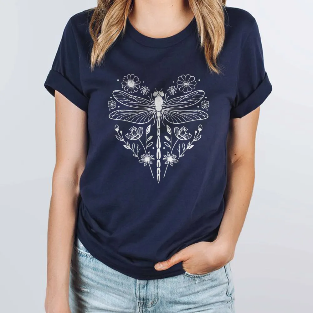Fresh And Casual T-Shirt With A Dragonfly Pattern