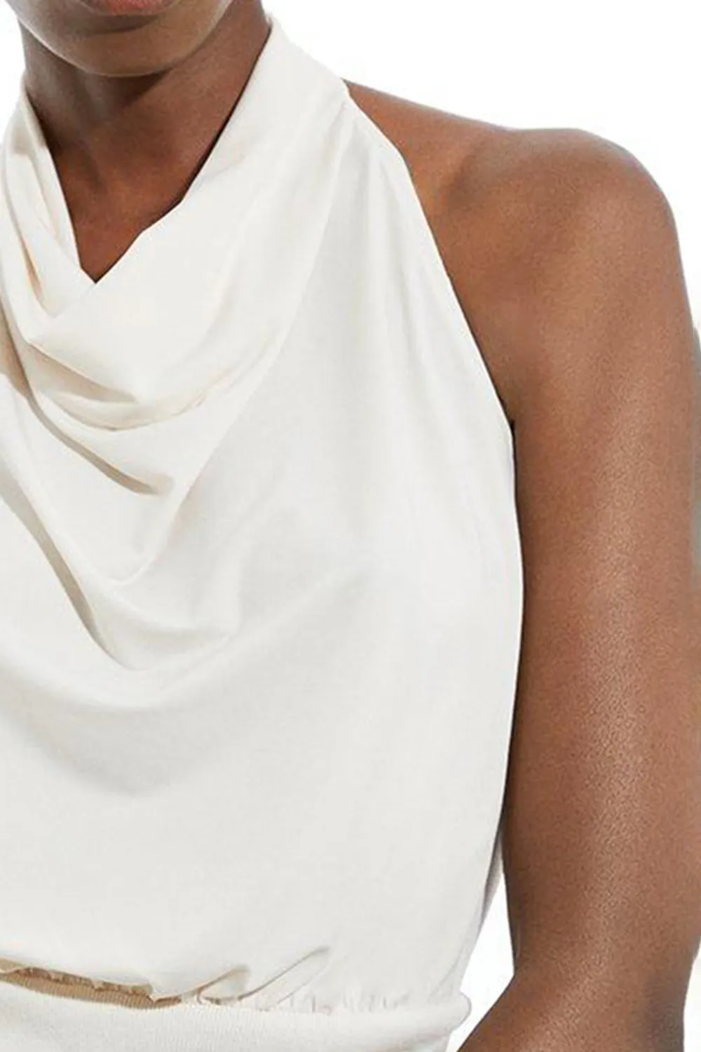 Sleeveless Knit Mix Halter Neck Top