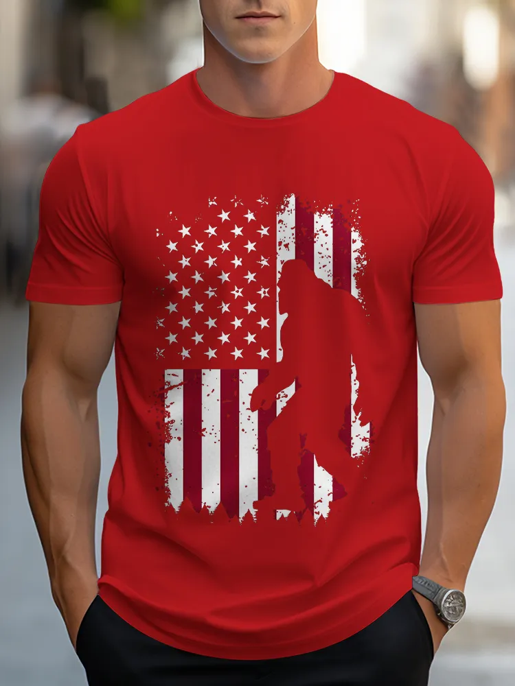 Man'S Broken National Flag Pattern Round-Neck Short-Sleeved T-Shirt