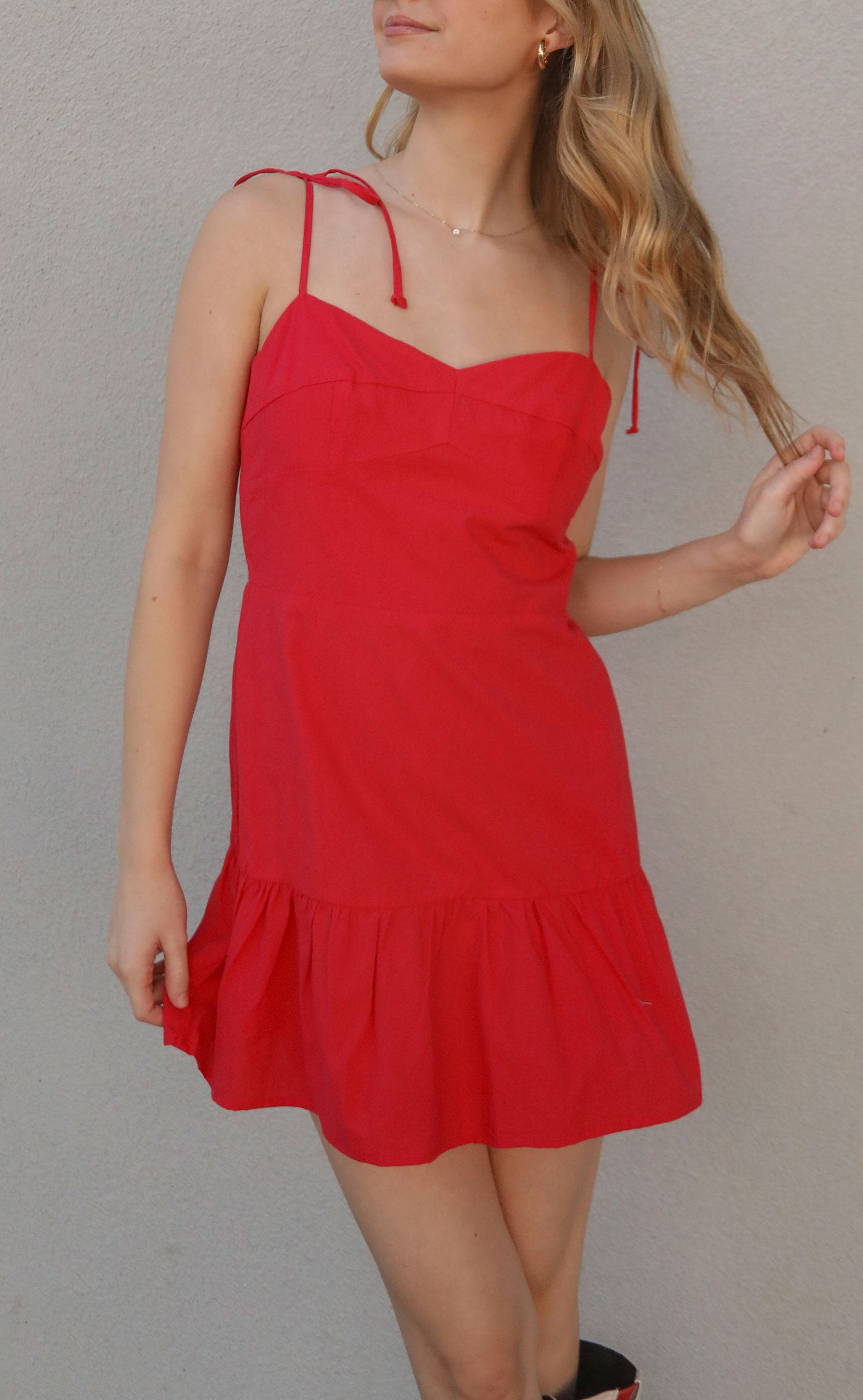 Red Spaghetti Strap Ruffled Mini Dress