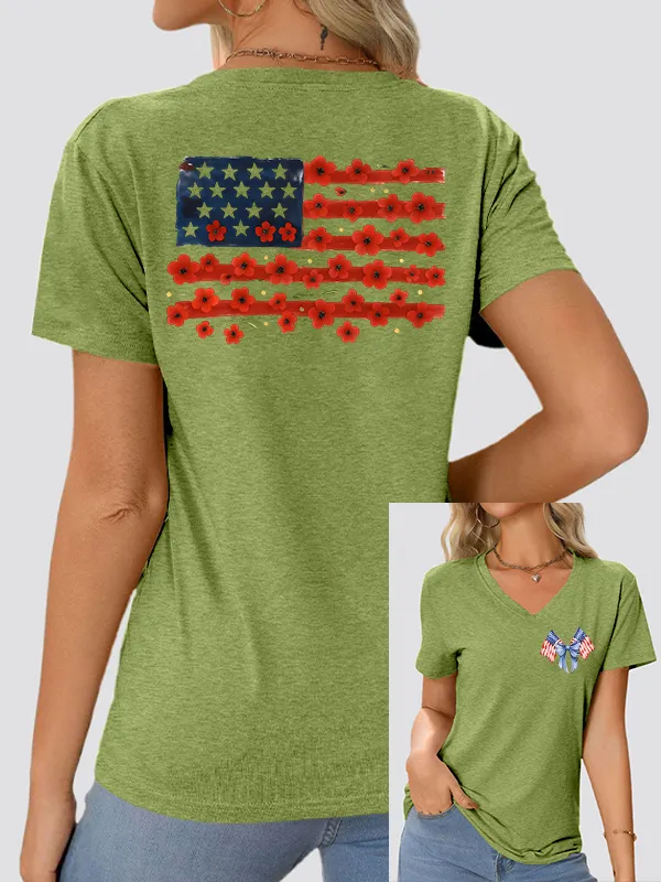 Woman'S Independence Day V-Neck And Short Sleeves T-shirt