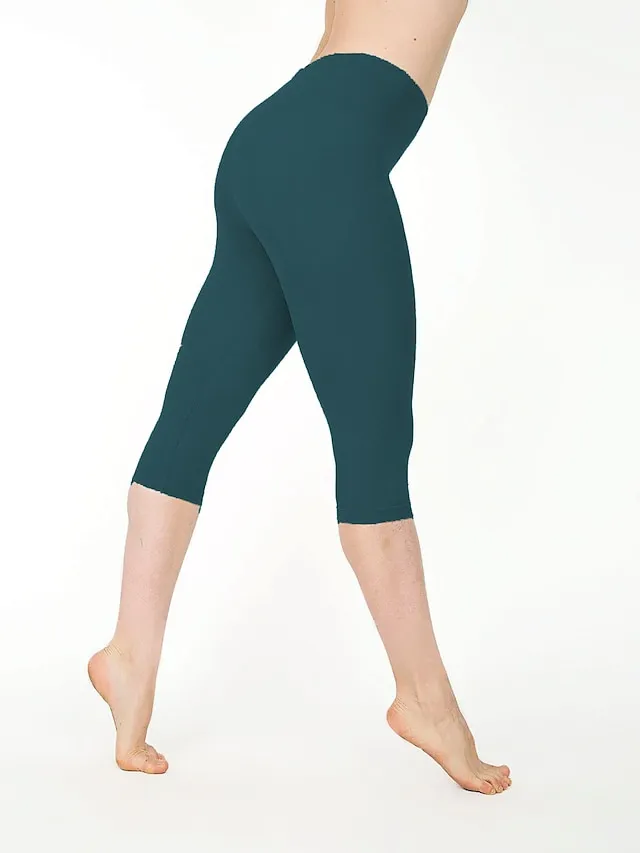 Women's Casual Sports Leggings Capri shorts Scrunch Butt Shorts Elastic Waist Calf-Length Pants Daily Yoga Stretchy Cotton Blend Lightweight Sports High Waist Slim Gray Green 7 points cotton gray 7