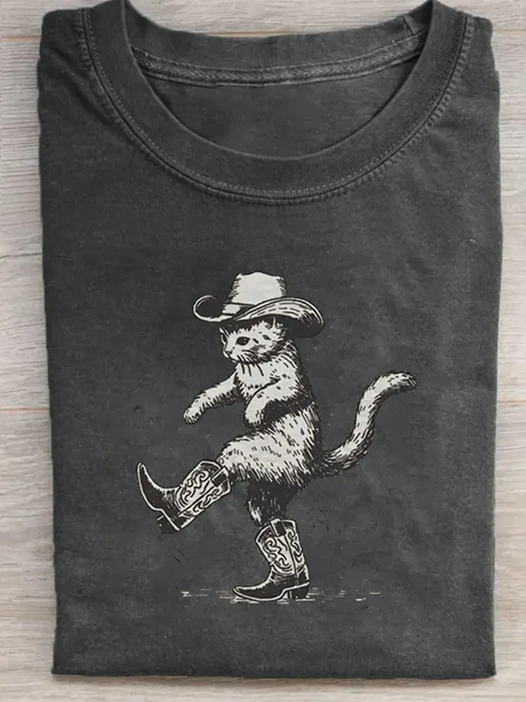 Cowboy Cat Print T-Shirt