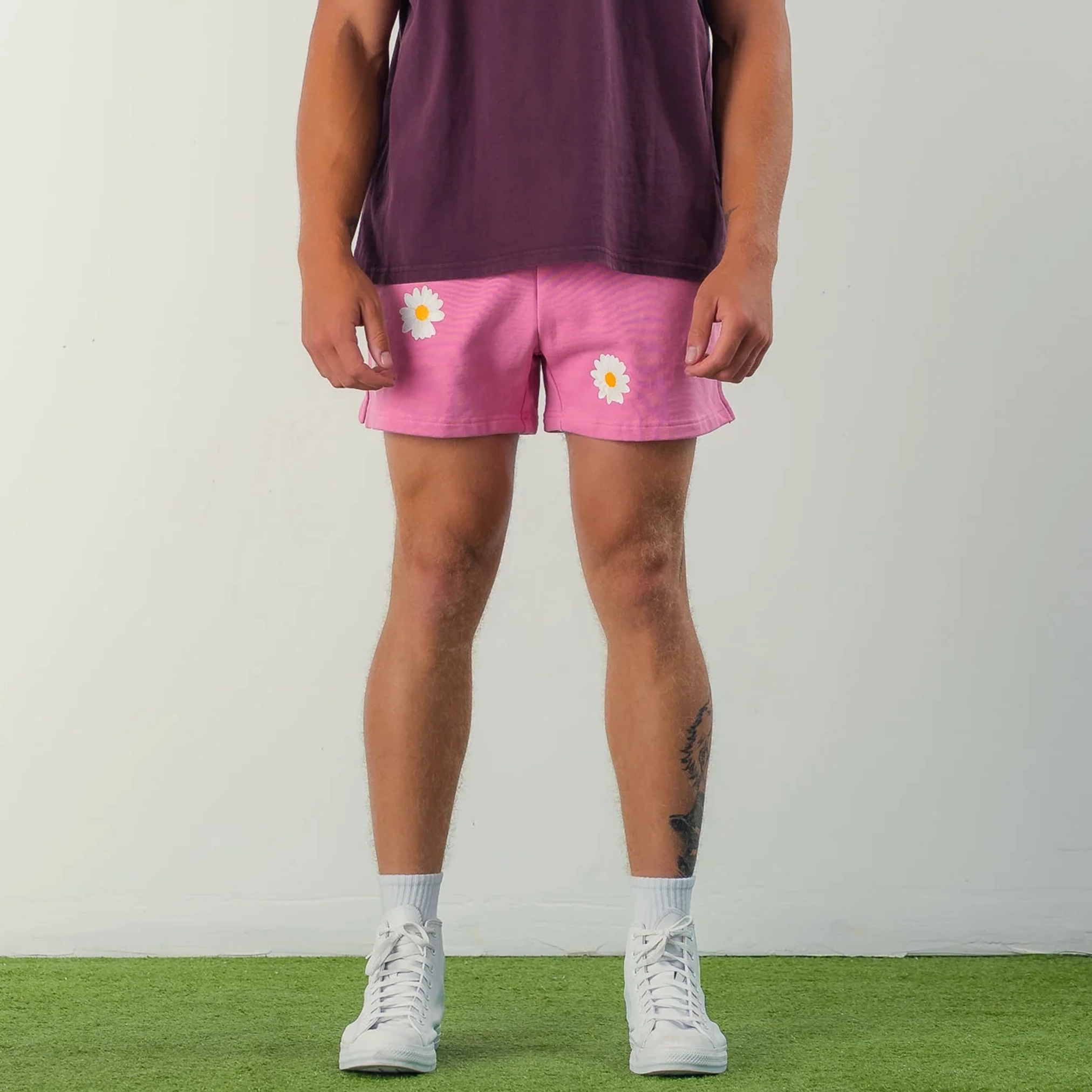 COTTON SHORTS (MID THIGH CUT) DAISY - PINK