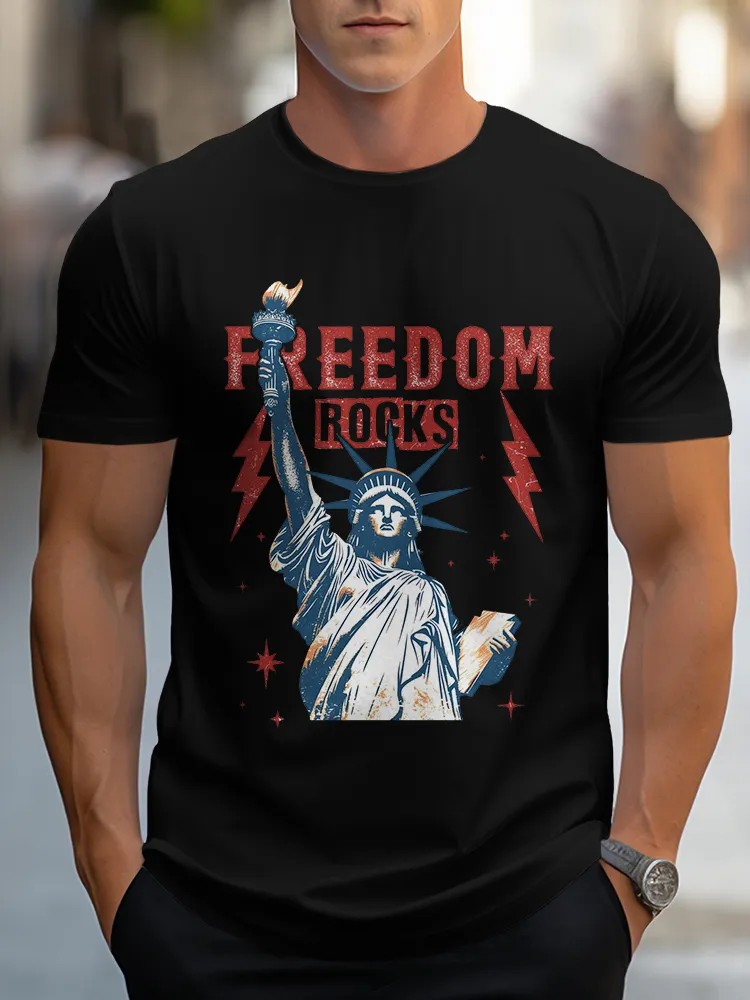 Man'S Freedom Rocks Round-Neck Short-Sleeved T-Shirt