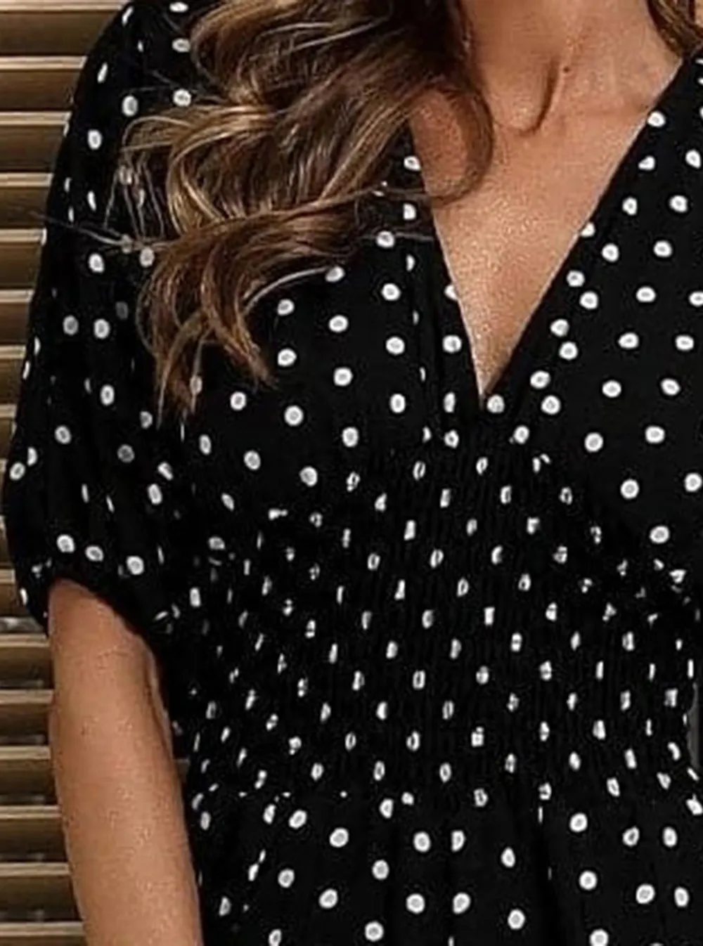 Polka Dot Shirred Waist Jumpsuits