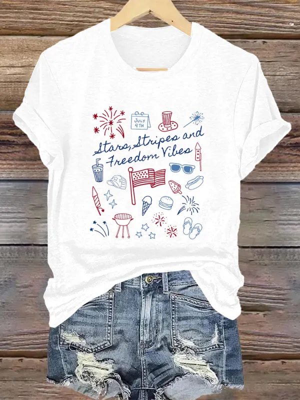 Woman'S Stars Stripes And Freedom Rights Crew Neck Short Sleeve T-Shirt