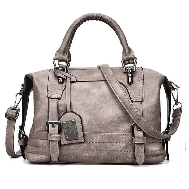 Women's Handbag Boston Bag Office Daily Pendant Buckle Solid Color Black Pink Brown