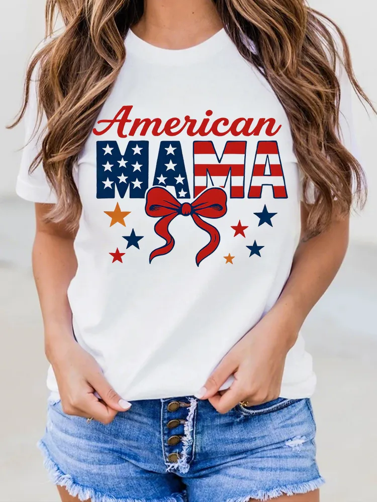 Woman'S American Mama Print Short-Sleeved T-Shirt