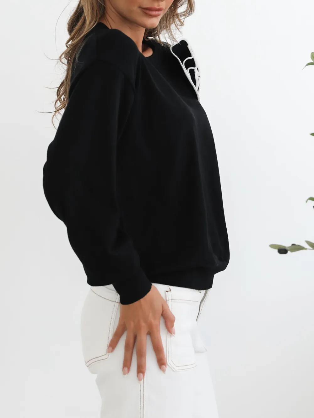 Black Multi Casual Style Crew Neck Knit
