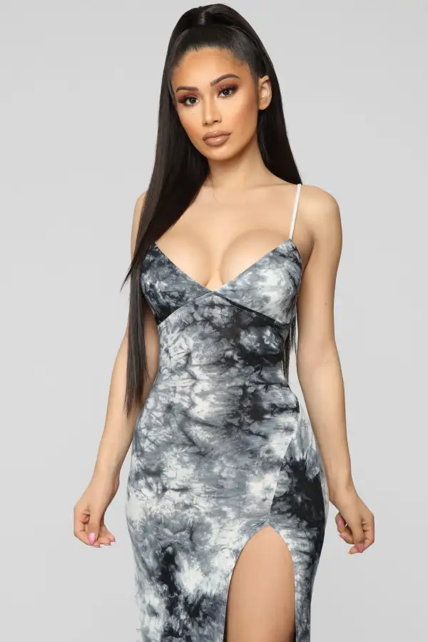 Dying For Your Love Tie Dye Maxi Dress - White/Black