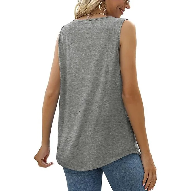 Tank Women's Wine Red Black White Solid / Plain Color Pleated Daily Basic Square Neck S