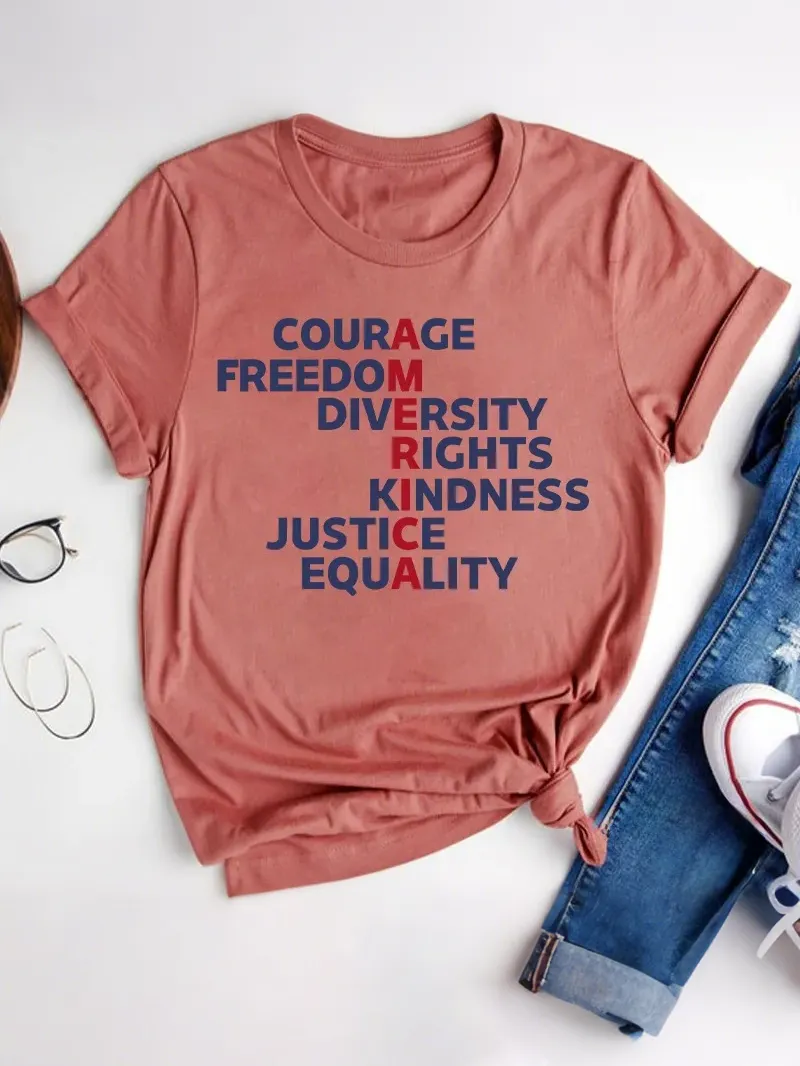 Courage Freedom Diversity Right Kindness Justice Equality America Teacher T-Shirt