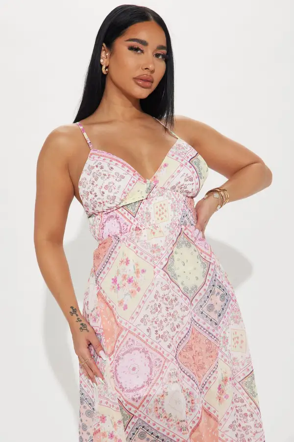 Carlee Midi Dress - Coral/combo