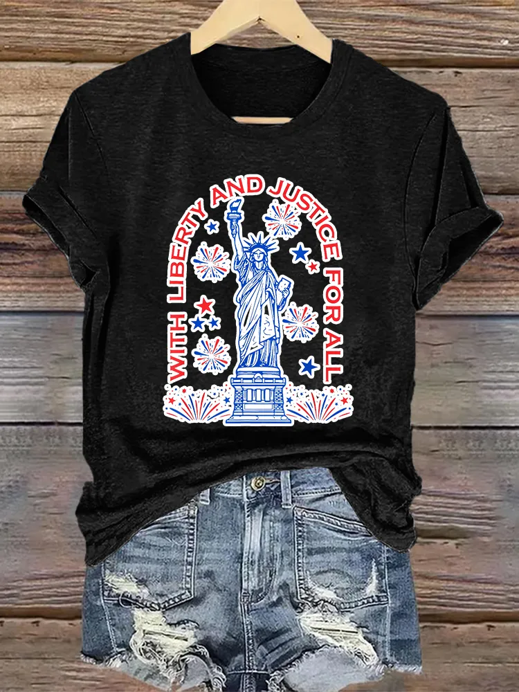 Woman'S With Liberty And Justice For All Crew Neck Short Sleeve T-Shirt