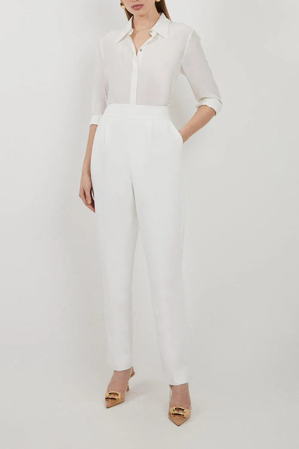 Compact Stretch High Waist Tailored Trousers