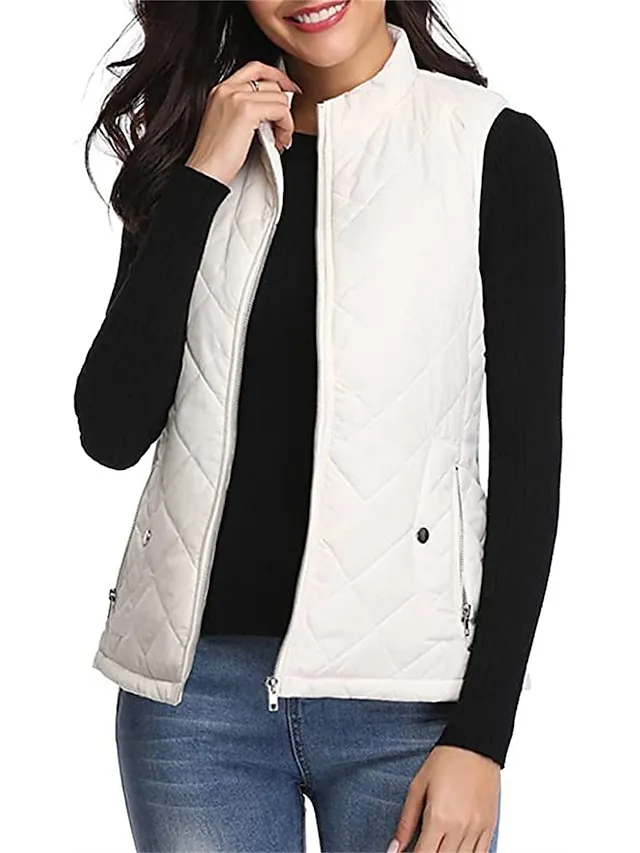Women's Quilted Vest Crop Sleeveless Winter Coat Lightweight Puffer Gilet Warm Windproof Outerwear with Pockets Zip up Fall Street Casual Jacket Light Blue claret Sea Blue