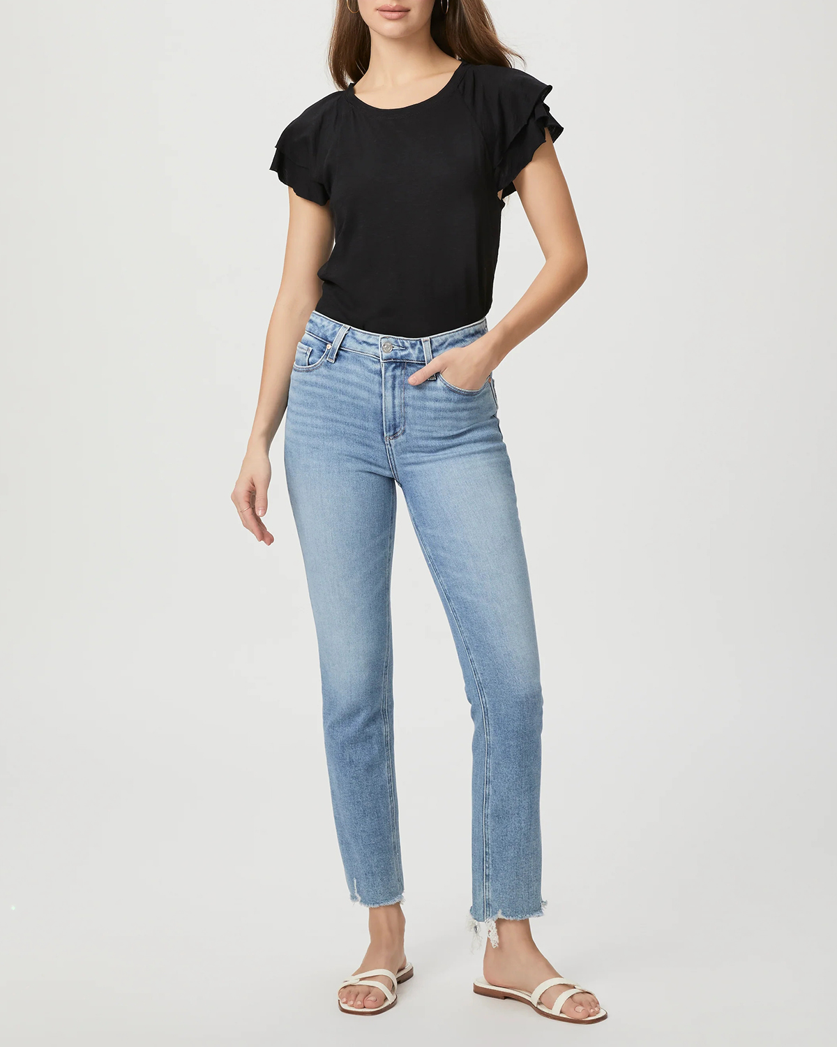 Black Double Flutter Sleeve Short Sleeve Top