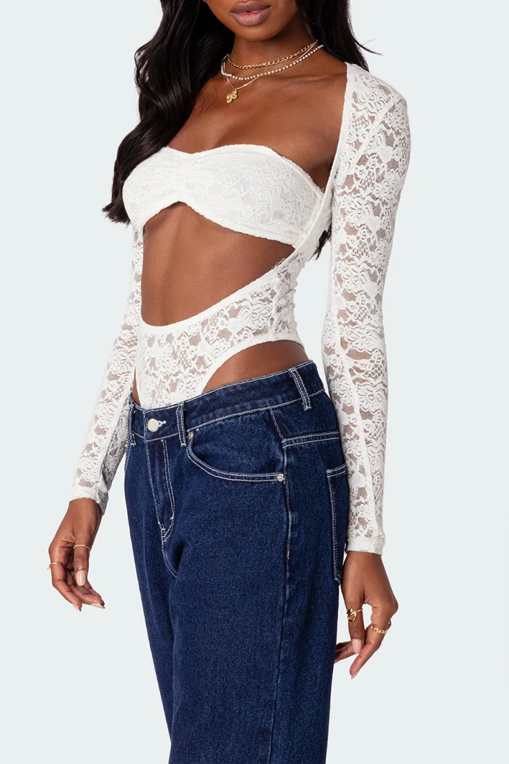 Black Sheer Lace Two Piece Bodysuit