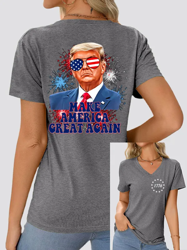 Woman'S Make America Great Again V-Neck And Short Sleeves T-shirt