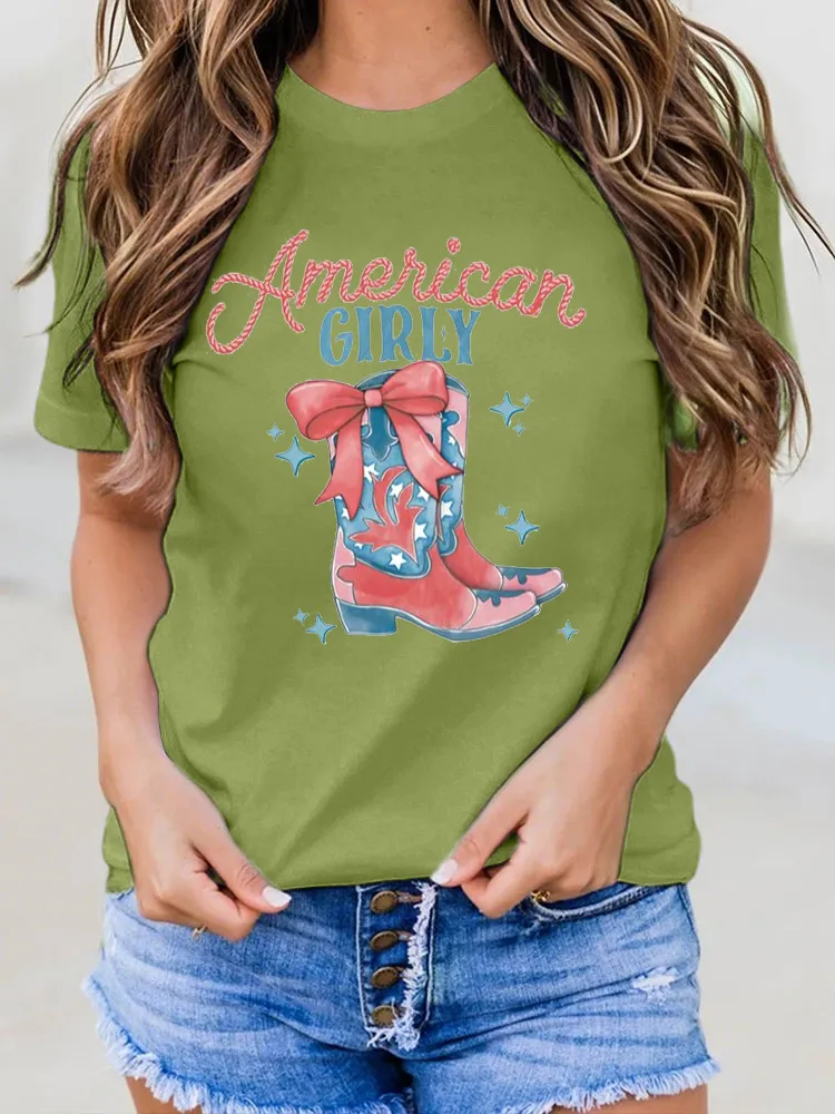 Woman'S America Girly Short-Sleeved T-Shirt
