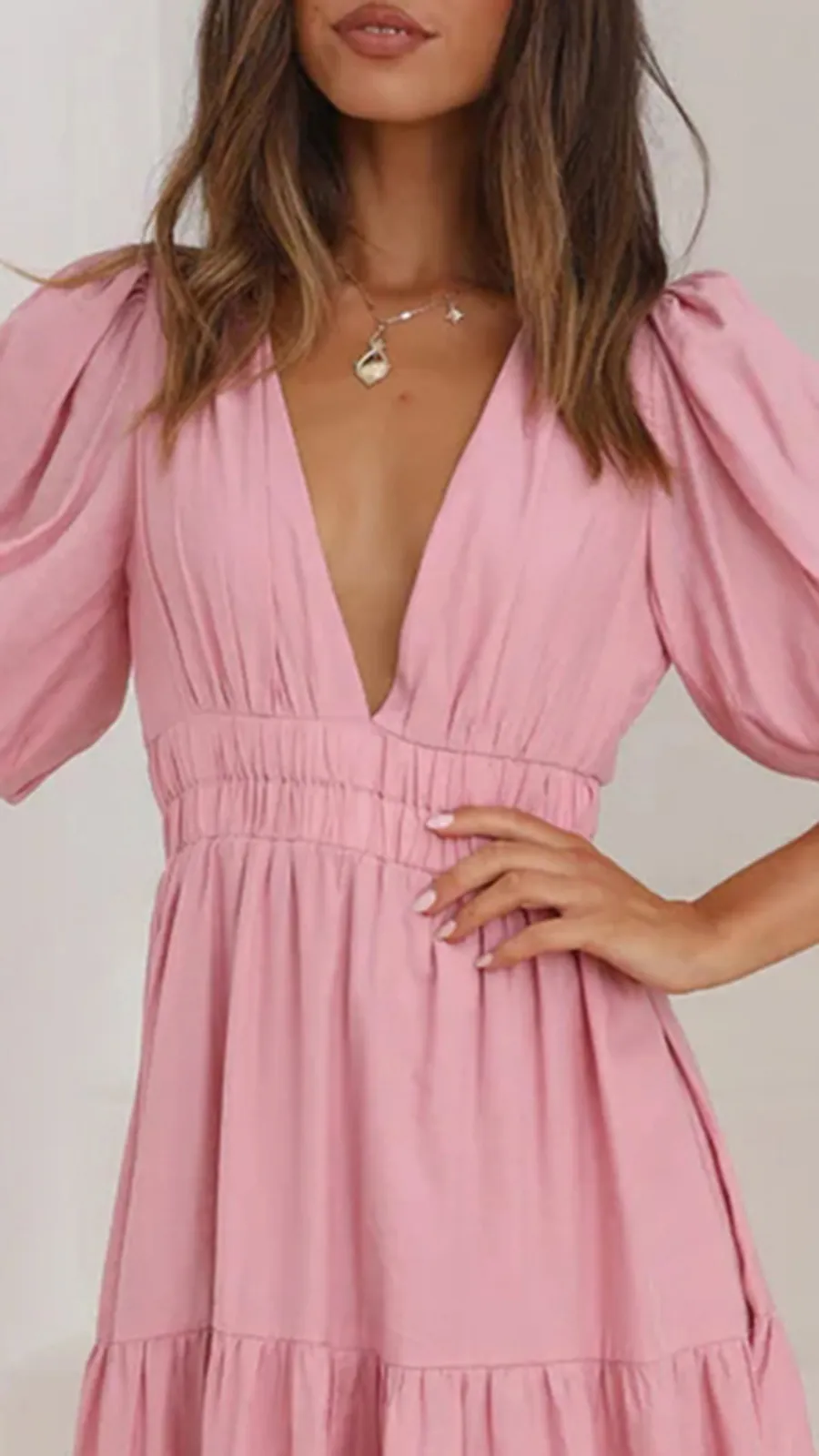 Solid Color Puffy Midi Dress