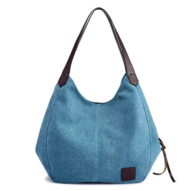 Women's Top Handle Bag Canvas PU Leather Daily Zipper Color Block Black Army Green Blue
