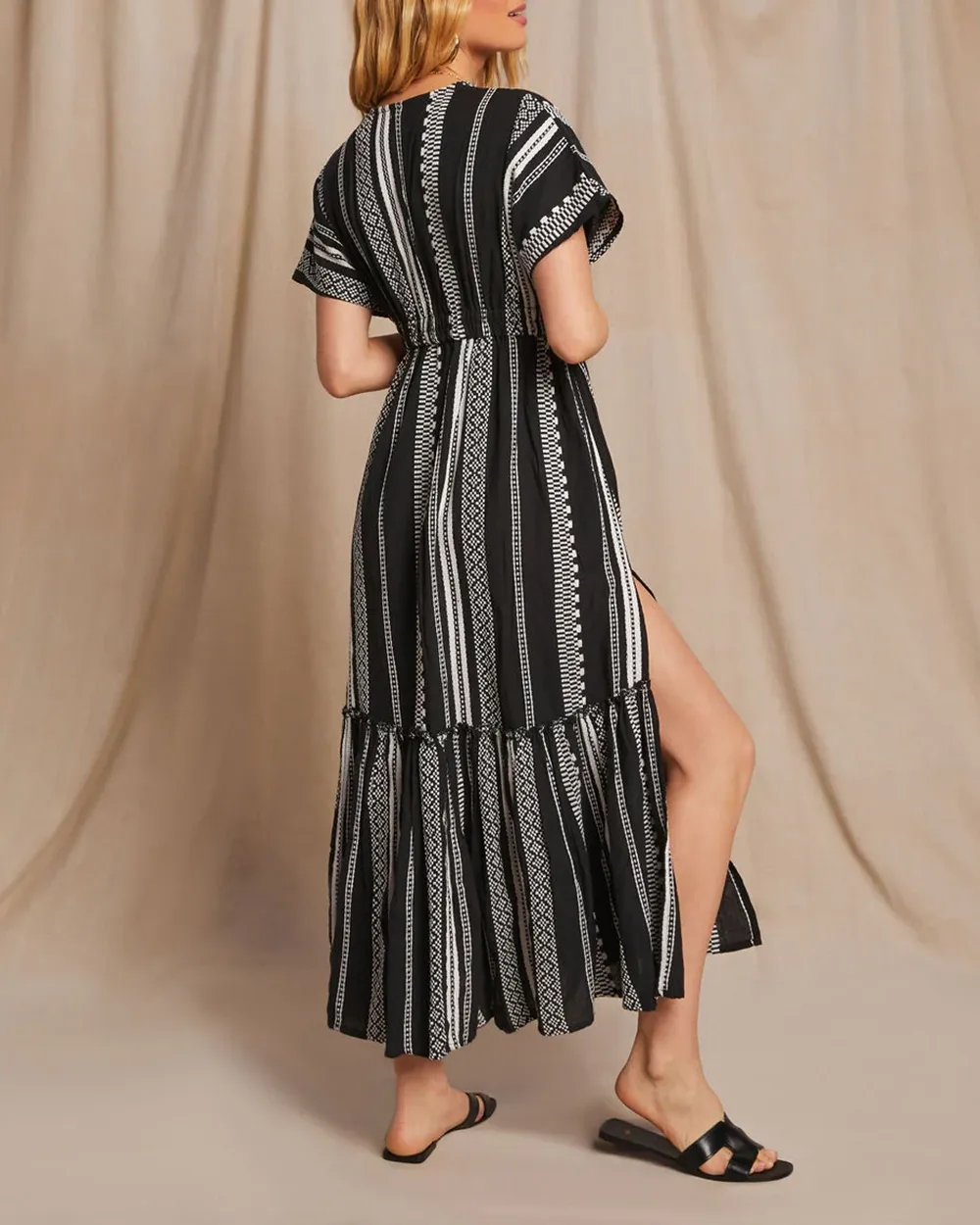 Embroidered Cinched Waist Midi Dress