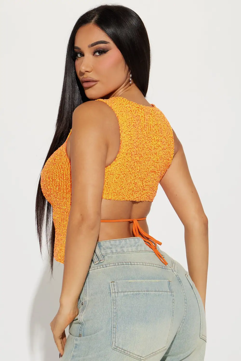Spot Light Sequin Top - Orange