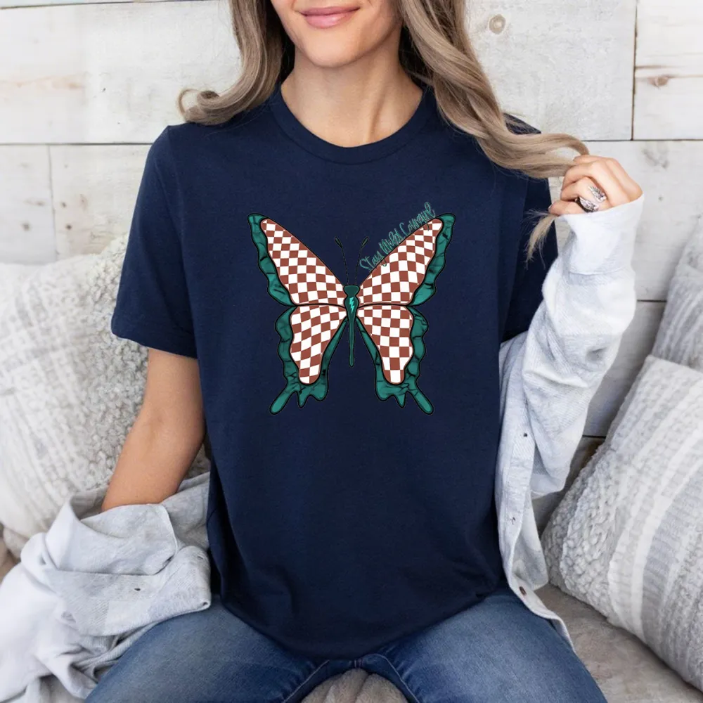 Red And White Checkerboard Butterfly T-Shirt