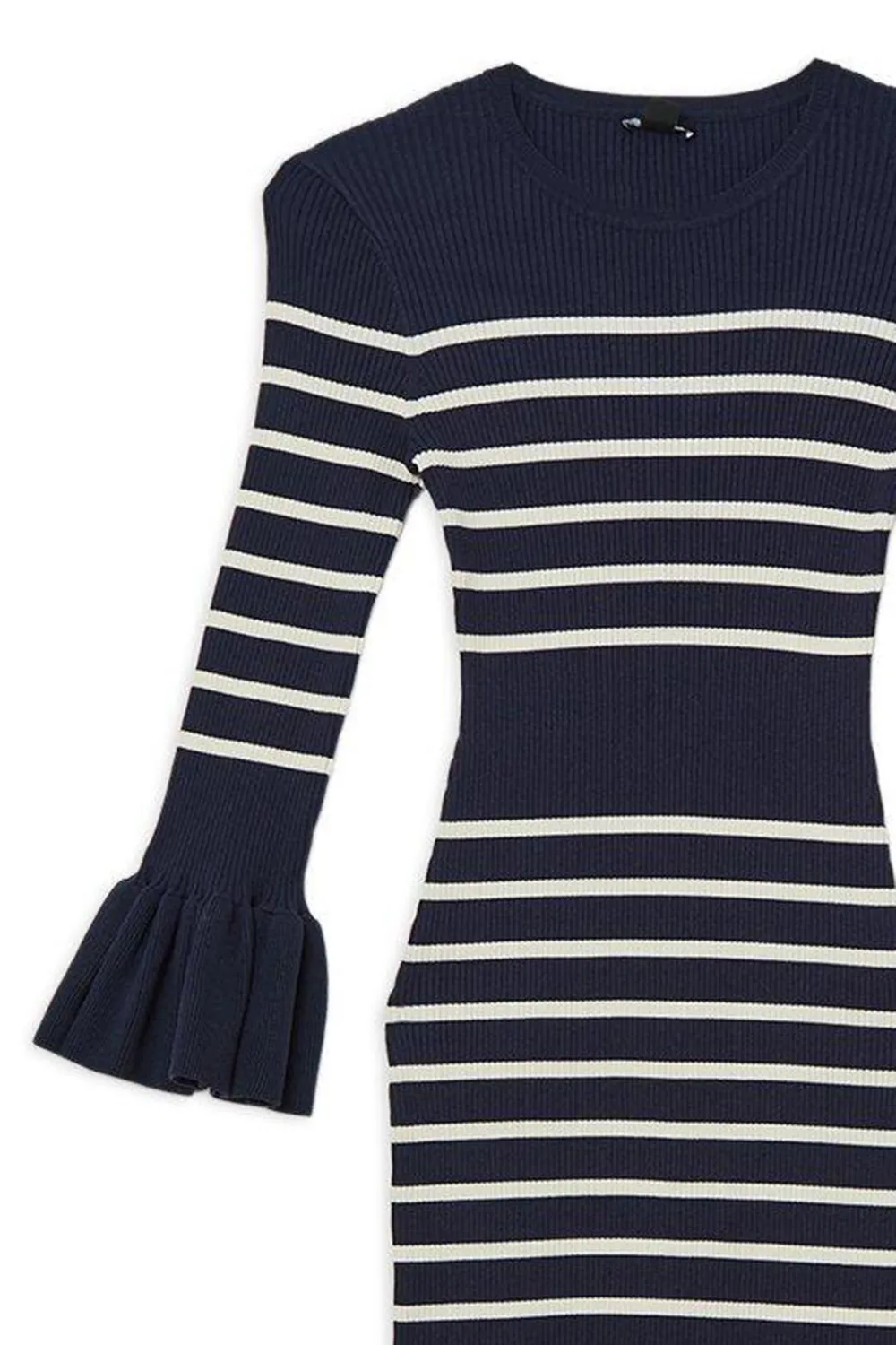 Trumpet Sleeve Rib Knit Midi Dress