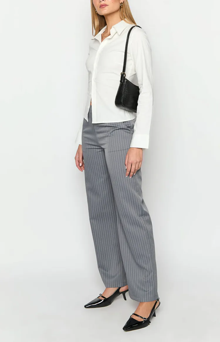 Gray Pinstripe Wide Leg Pants