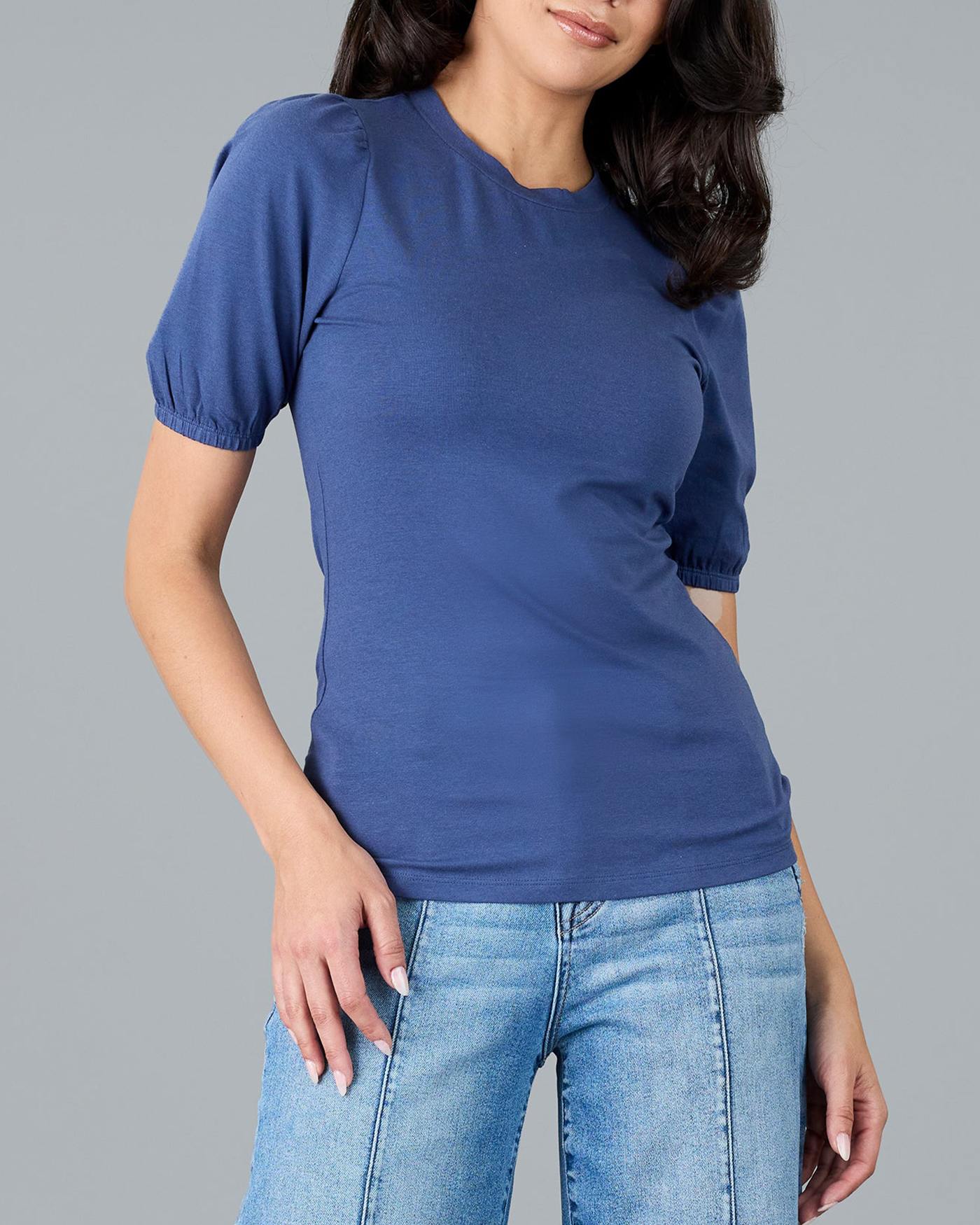Fashionable Indigo Puff Sleeve Casual Blouse