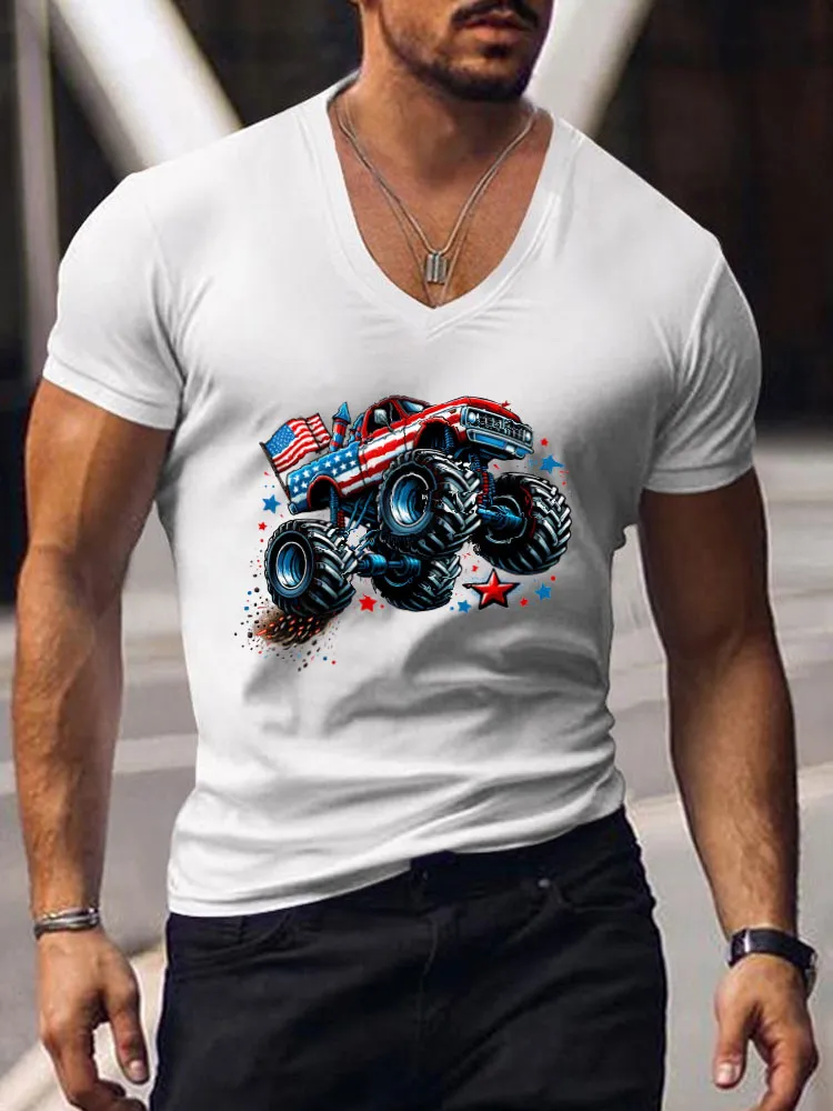 Independence Day Print Short-Sleeved V-Neck T-Shirt