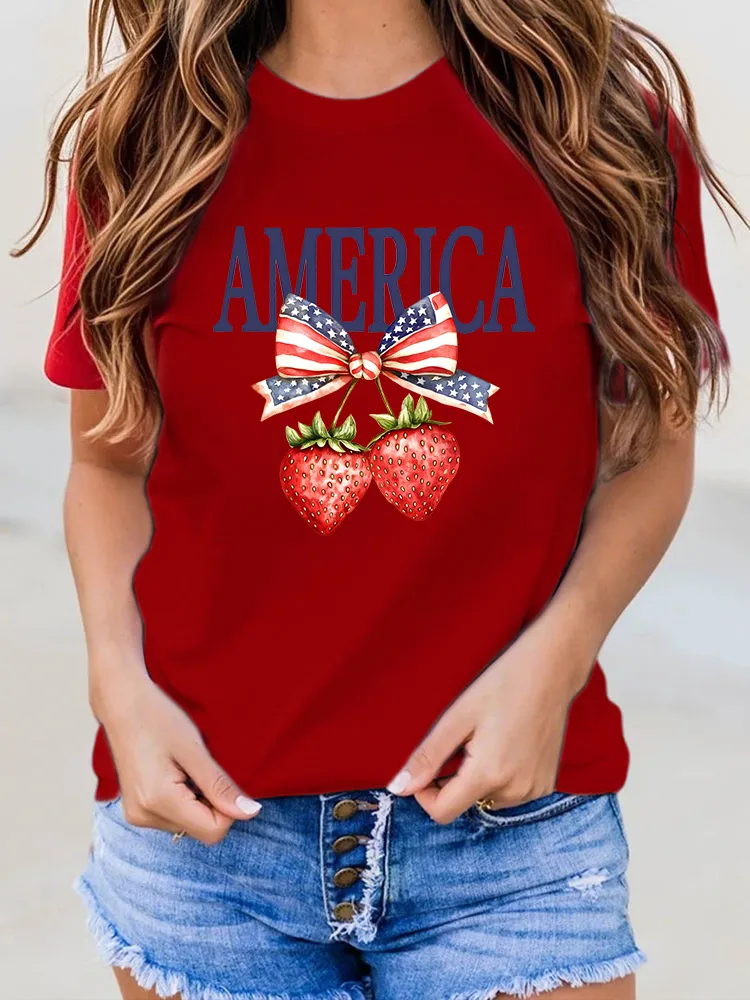 Woman'S America Round-Neck Short-Sleeved T-Shirt