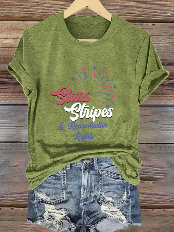Woman'S Stars Stripes Repioductive Rights Crew Neck Short Sleeve T-Shirt
