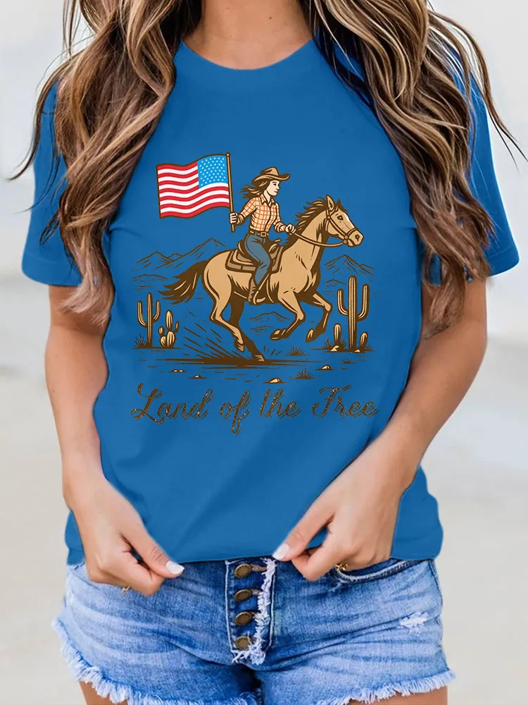 Woman'S Land Of The Free Round-Neck Short-Sleeved T-Shirt