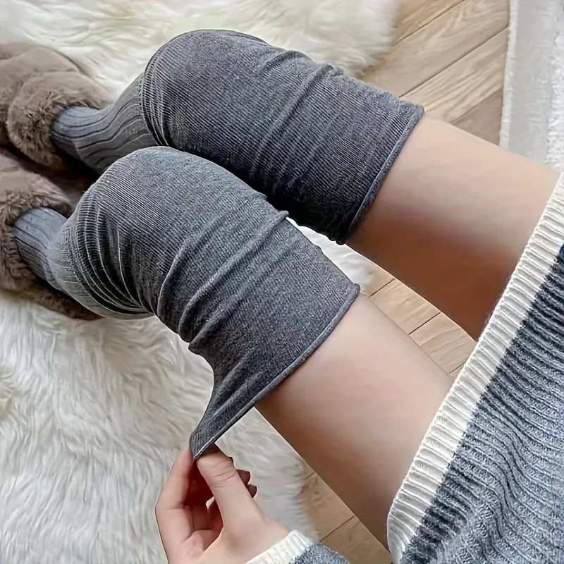 Lady'S Ruffled Striped Knitted Knee-Length Stockings