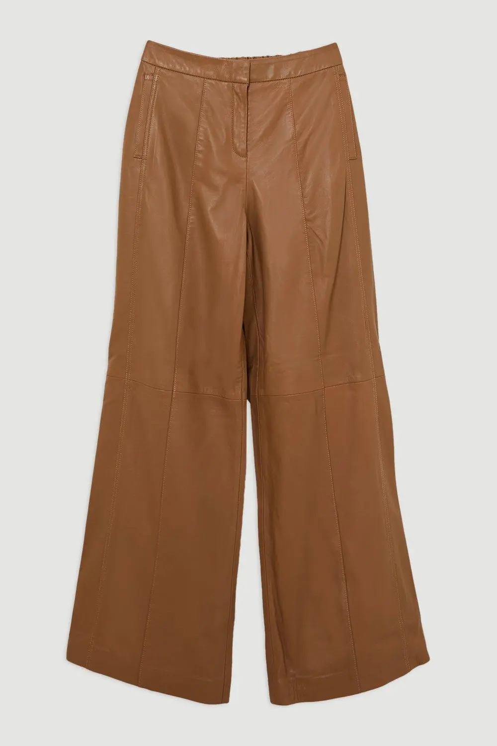 Mid Rise Wide Leg Leather Trousers