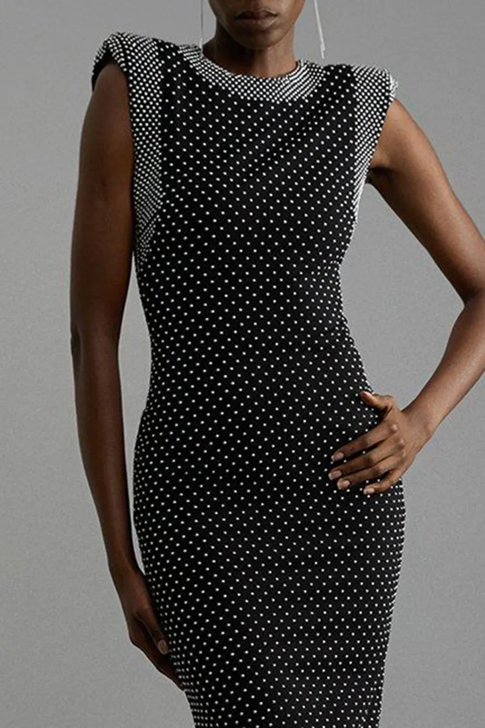 Studded High Neck Jersey Maxi Dress