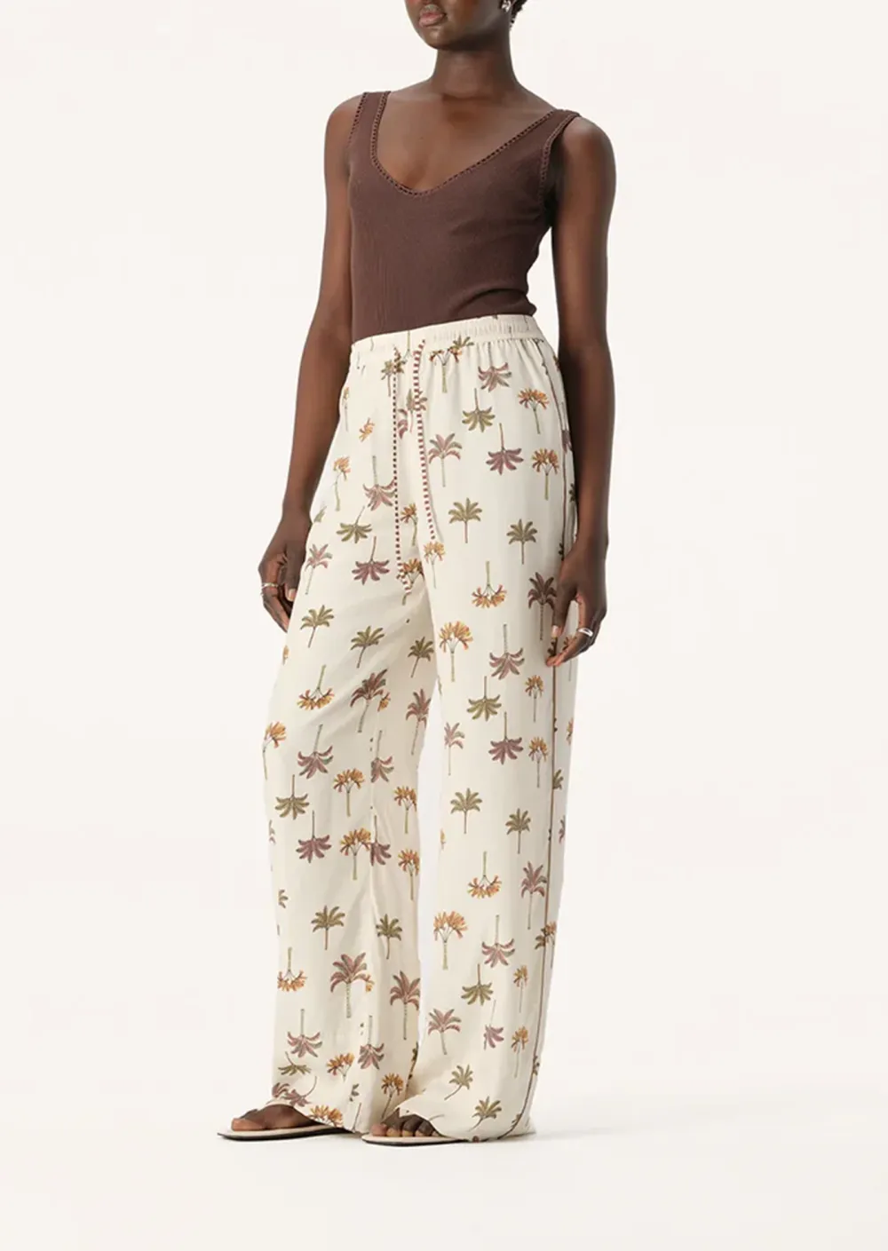 White Printed Wide Leg Pants