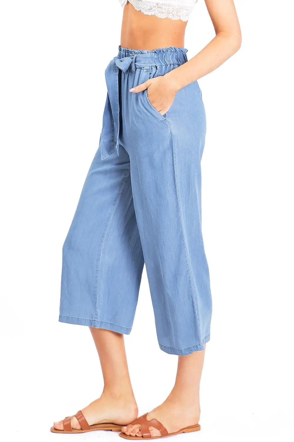 Blush Pink Chambray Tie - Waist Culottes