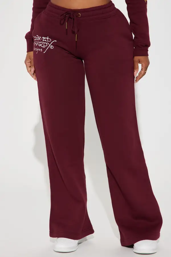 Retro Tiger Ed Hardy Wide Leg Pant - Burgundy