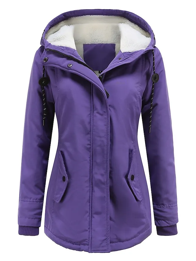 Women's Parka Street Fall Winter Puffer Jacket Long Coat Windproof Warm 3 in 1 Loose Casual Sports Jacket Long Sleeve Solid Color Zipper Purple Blushing Pink Waterpoof Daily Wear Down Parkas  Lined