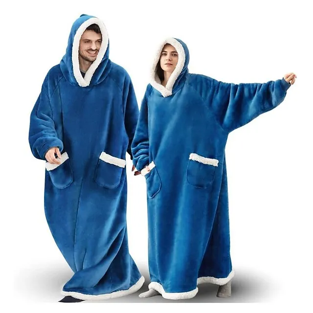 Oversized Wearable Blanket Christmas Flannel Thick Soft Warm Long Hoodie Blanket Big Hooded Sweatshirt Hoodie Blanket for Adults Women Girls Teenagers Teens Men Black