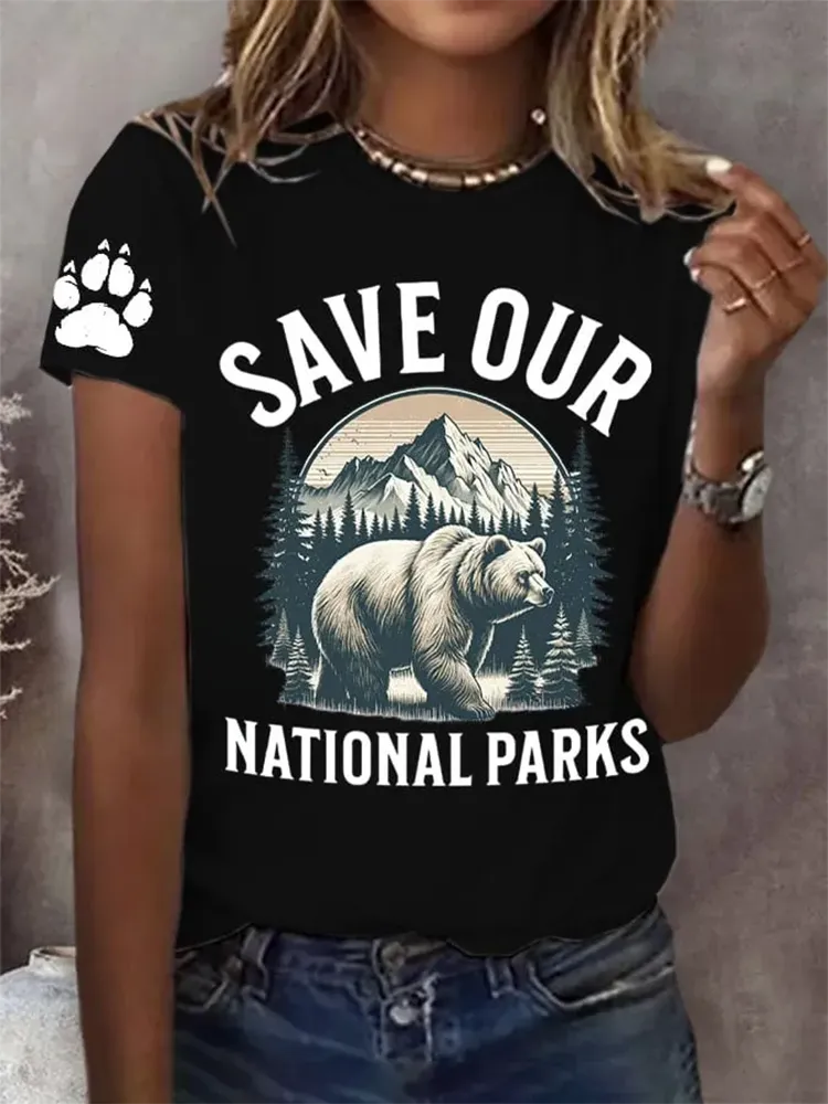 Woman'S Save Our National Parks Round-Nack Short Sleeve T-Shirt