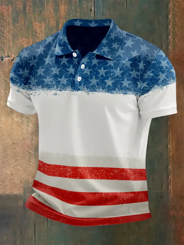 Men'S Star And Striped Prints Polo Shirt
