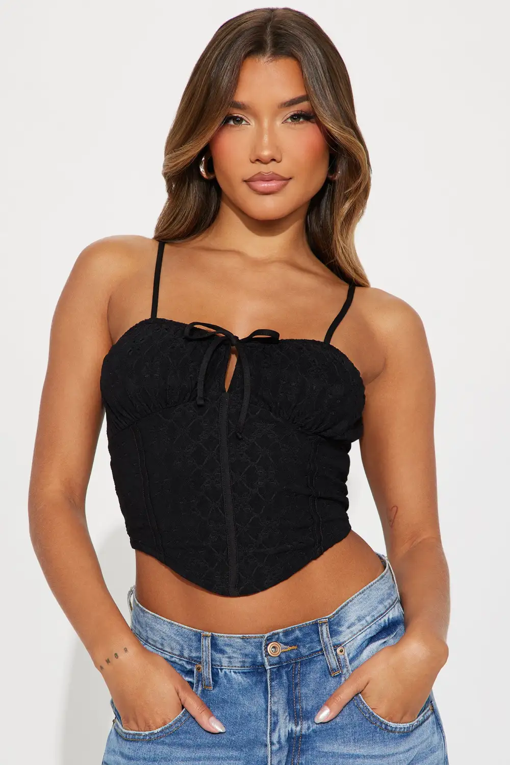 Let's Brunch Eyelet Top - Black