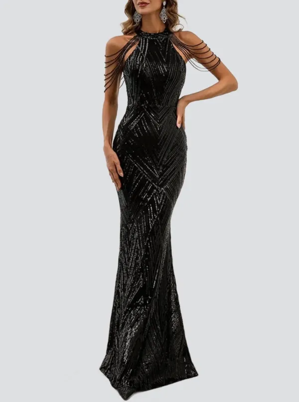 Cold Shoulder Beads Chain Cocktail Dress